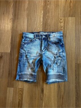 G-Star Light Blue Distressed Denim Shorts